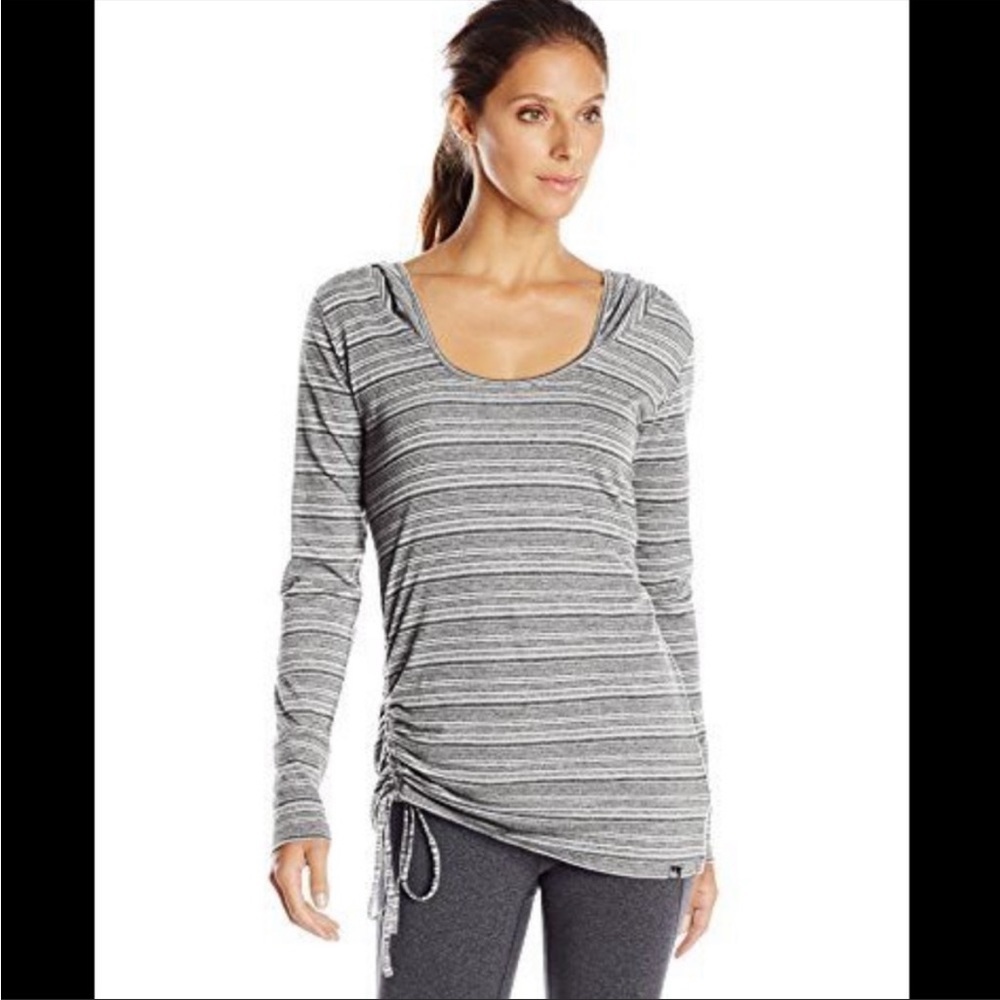 PrAna SMALL Vinyasa Pullover Striped White Black Hoodie